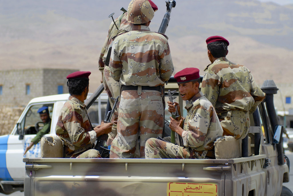 Yemeni military on duty in Marib, Yemen.